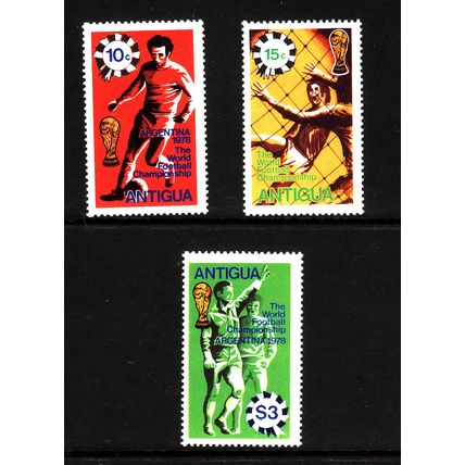 ANTIGUA 1978 WORL CUP FOOTBALL SHIPS SG 590 / 592 SET 3 VALS UM MINT