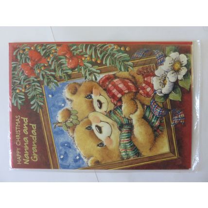 Happy Christmas Nan And Grandad Teddy Bears Flower Mirror Portrait Vantage Card