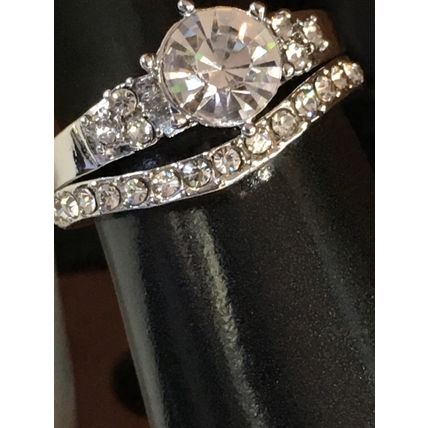 Ring Set Wedding Engagement Solitaire Band Rhinestone #194 #175 USA Seller
