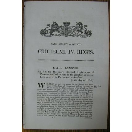 1834 Act of Parliament: Registration Persons vote Scotland