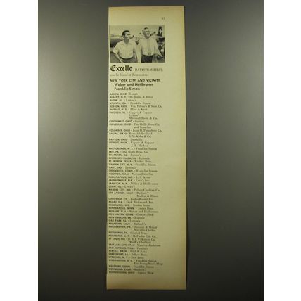 1954 Excello Batiste Shirts Advertisement