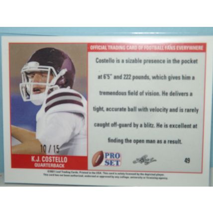 2021 Leaf K.J. COSTELLO (Chargers) Pro Set Metal Green Cracked Ice RC #49 10/15