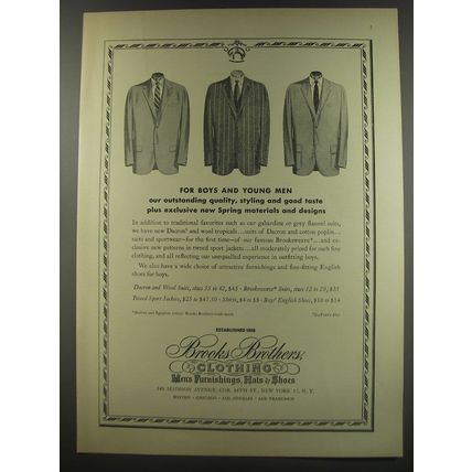1956 Brooks Brothers Clothing Ad - For boys and young men