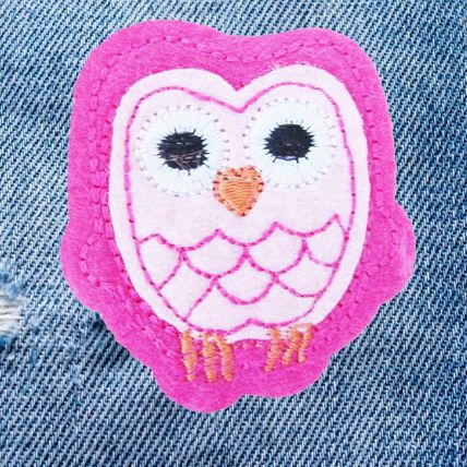 Iron On Patch Owl Pink Embroidered Badge Patches Sew Bird Cute Motif Cloth P040