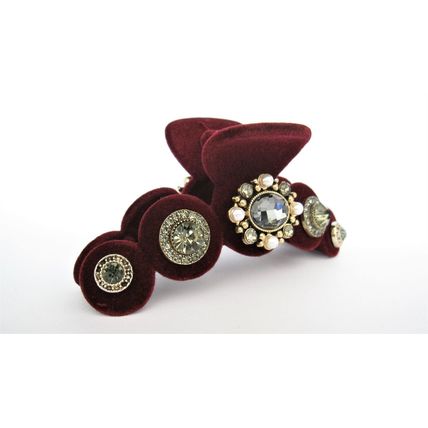 Luxurious velvet maroon red jeweled rhinestone hair claw clip