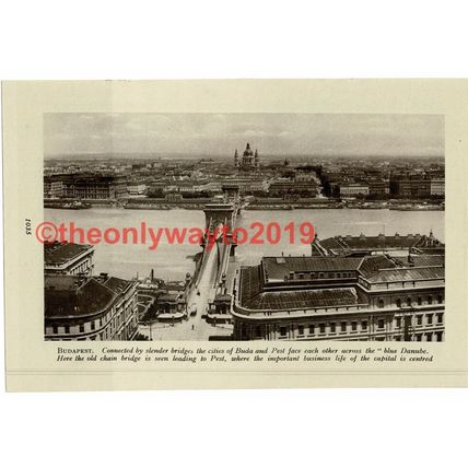Chain Bridge over Danube, Budapest, Hungary, Book Illustration, c1920
