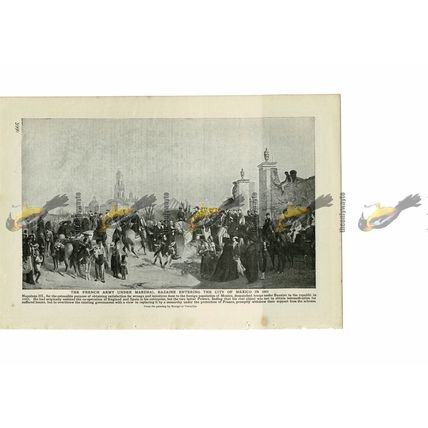French under Marshall Bazaine enter Mexico City, 1863, Book Illustration, 1909