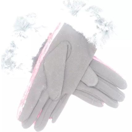 Ladies Gloves Stripy Black, Red & Pink Faux Fur Trim Accessory 26.5 CM Accessory