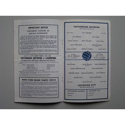 TOTTENHAM HOTSPUR v LEICESTER CITY Div1 21/04/1973