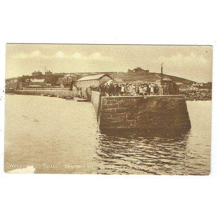Scilly Isles postcard Residents meeting Steamer Welcome to Scilly