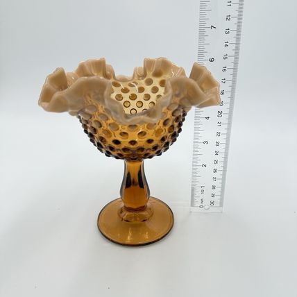 Fenton Art Glass Root Beer Opalescent Gradient Hobnail Ruffled Compote 6”