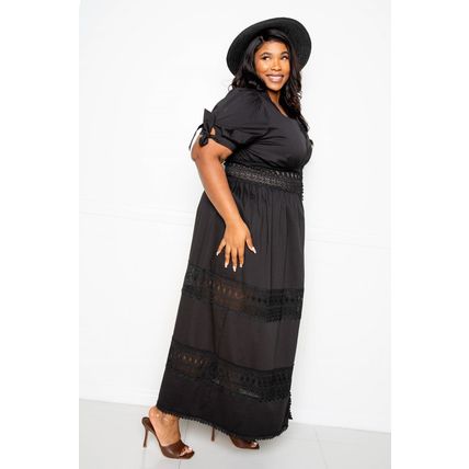 Puff Sleeve Maxi Dress With Lace Insert