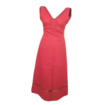H&M Embroidery Midi Long V-neck Red Dress Size 8 UK