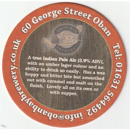 BEER MAT - OBAN BAY BREWERY - KILT LIFTER - (Cat No 003) - (2011)