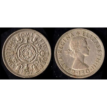 United Kingdom Florin Two Shillings 1957 Used Coin QE II UK