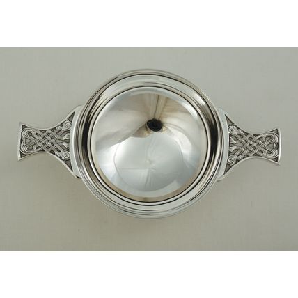 4 ¾" Scottish Sterling Silver Quaich with Celtic Decoration, Edinburgh 1992.