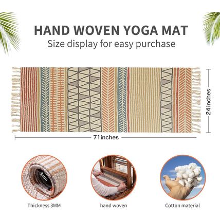Cifupy Handmade Organic Yoga Mat Made with Organic Cotton Yoga Mat - Non Slip Ha