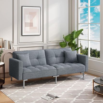 Linen Upholstered Modern Convertible Folding Futon Sofa Bed for Compact Living S