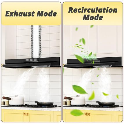 FIREGAS Black Range Hood 36 Inch under Cabinet, Ducted/Ductless Convertible Kitc