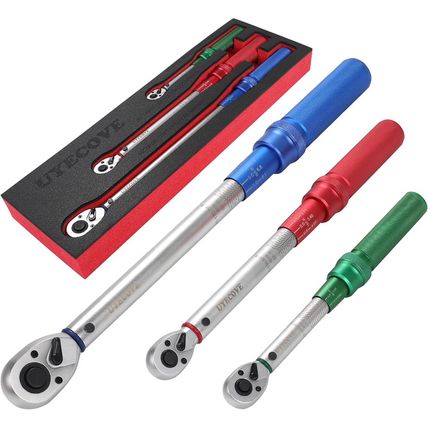 1/4 3/8 1/2-Inch Drive Click Torque Wrench, 3Pcs Torque Wrench Set 20-200Ft .Lb,