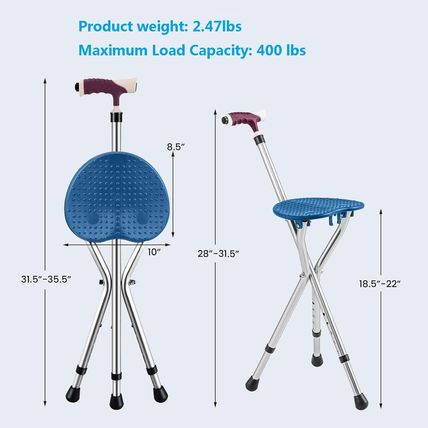 Folding Cane Seat Combo 400 Lbs Capacity Portable Cane Stool Handy Folding Crutc