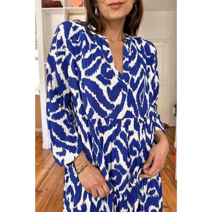 Blue Western Abstract Geometric Printed Maxi Dress
