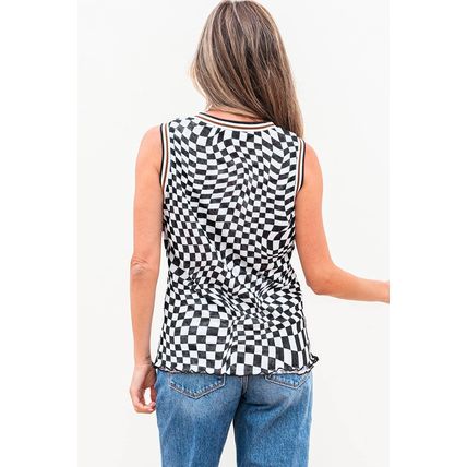 Multicolour Cheetah Checkered Dual Print Reversible Round Neck Mesh Tank Top