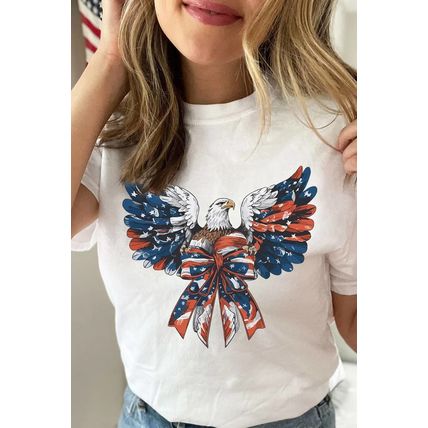 White American Flag Eagle Print Independence Day Tee