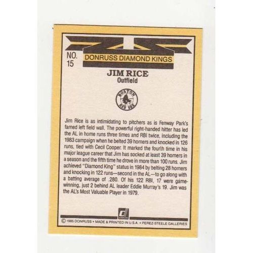 1985 Donruss Jim Rice baseball card #15 -NM-Red Sox
