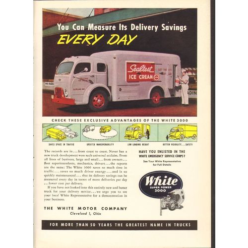 white motor company 1951 savings every day ice cream truck vintage ad
