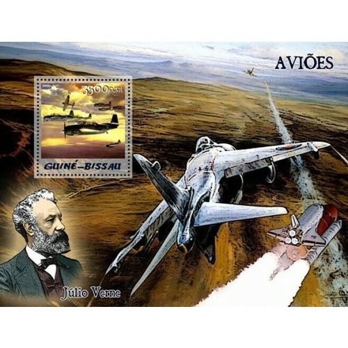 GUINE BISSAU 2005 SHEET MNH JULES VERNE AIRCRAFT PLANES AVIATION AVIONES 2A