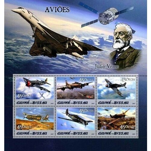 GUINE BISSAU 2005 SHEET MNH JULES VERNE AIRCRAFT PLANES AVIATION AVIONES 2