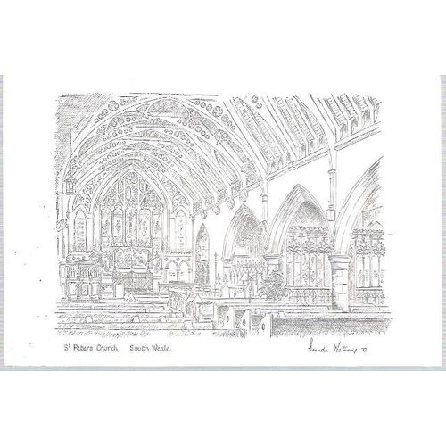 South Weald, Essex nr Brentwood - St. Peters Church - art postcard c.1970s