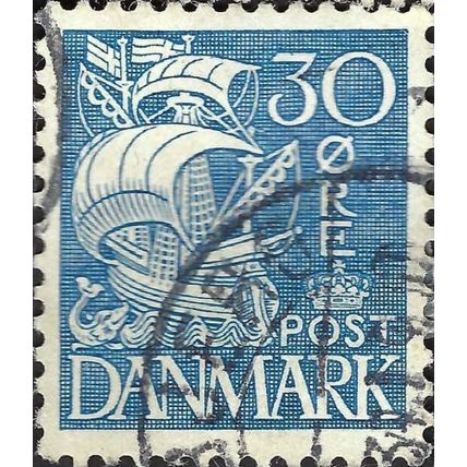 DENMARK, Sailing ship Caravel, blue 1934, 30ore, #4