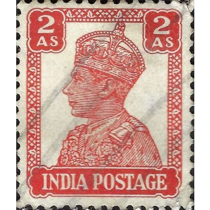 INDIA, King George VI, Imperial Crown of India, red-orange 1941, 2anna