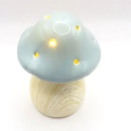 Grey Ceramic Mushroom Ornament LED 13.5 CM Light Home Decor Gift Decor Christmas