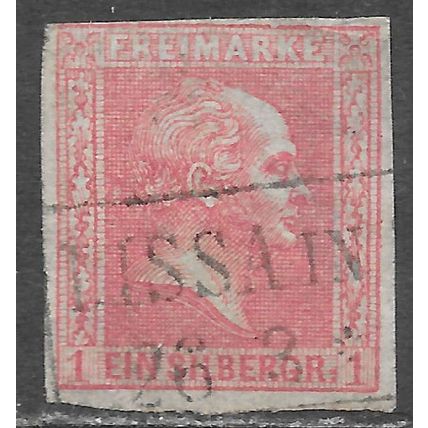 GERMANY 1858 EARLY CLASSIC PRUSSIA WILHELM 4 MARGIN HATCHED BACKGROUND USED ROSE