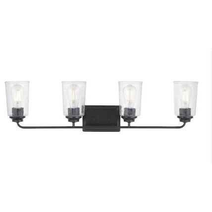 H B Evangeline 32.375" 4-Light Matte Black Vanity Light w/ Clear Seeded Glass
