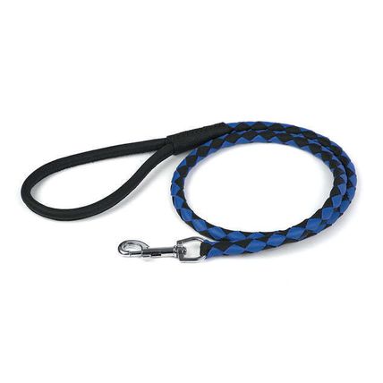 Round Braided Leather Leash W1/4" - L48", Royal Blue & Black