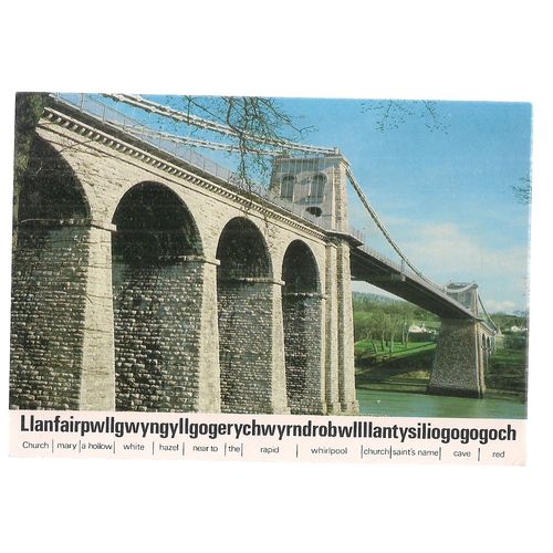 LLANFAIRPWLLGWYNGYLLGOGERYCHWYRNDROBWLLL  LANTYSILIOGOGOGOCH postcard Menai st #