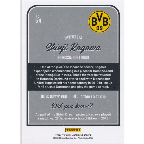 2016 Donruss Soccer 54 Shinji Kagawa Borussia Dortmund