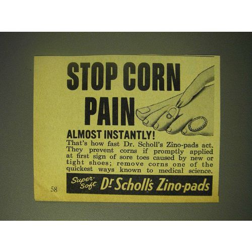 1963 Dr Scholl's Zino-Pads Ad - Stop corn pain almost instantly