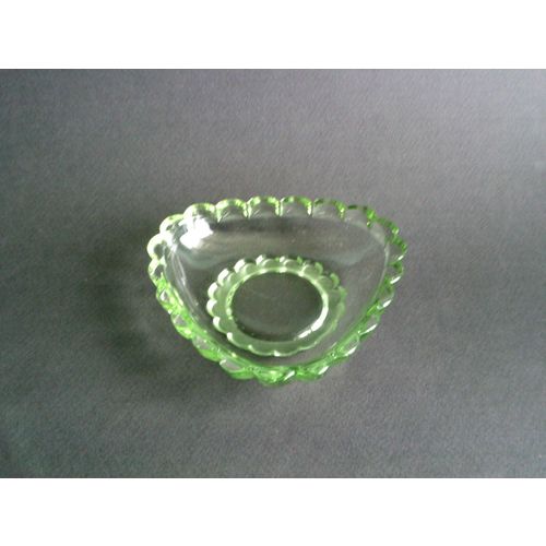 Art Deco Small Green Glass Triangular Bowl / Dish.