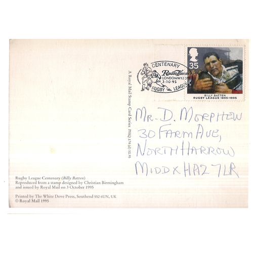 RUGBY LEAGUE CENT issued 1995 by Post office postcard first day of issue stamp =