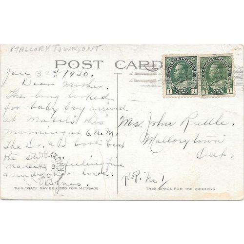 Mallorytown, Ontario, split ring cancel, 1920, Leeds Co.