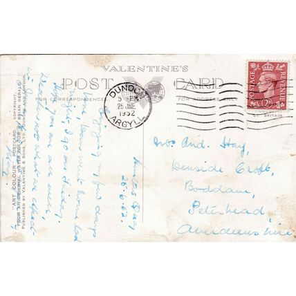 East Bay Dunoon Argyll Postcard 1952 used marks on face