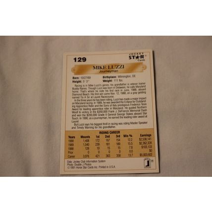 Mike Luzzi 1991 Jockey Star NO. 129
