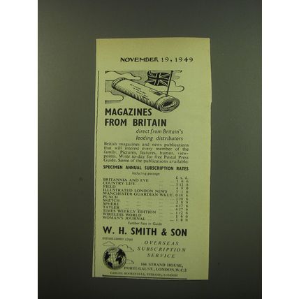 1949 W.H. Smith & Son Magazines Ad - Magazines from Britain