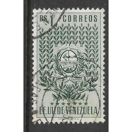 VENEZUELA 1952 ARMS STATE OF TRUJILLO 1b GREEN STYLISED PLANT SG1103 FINE USED