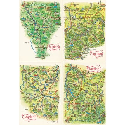 Vogtland Germany Bavaria Saxony 4x German Map Postcard s